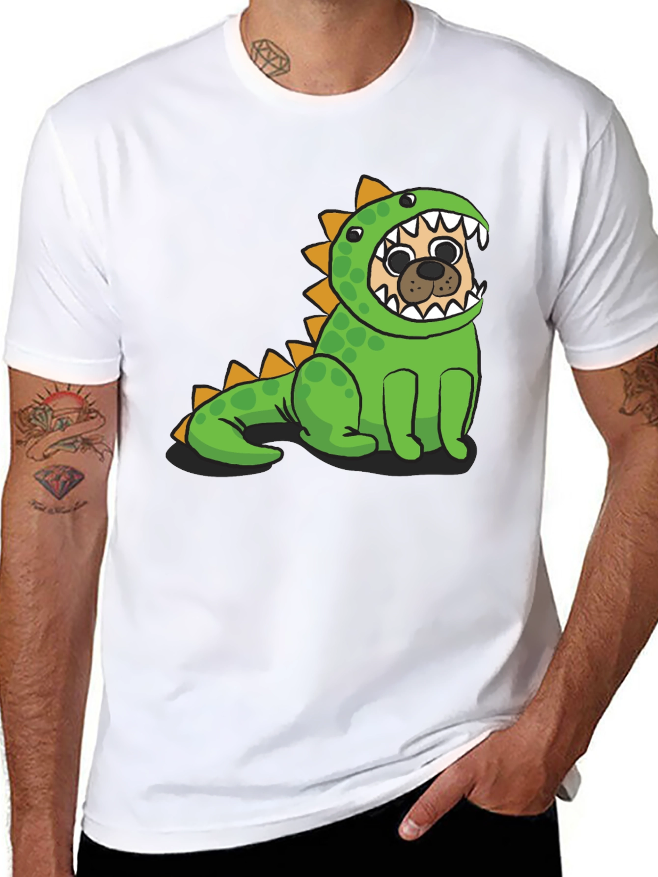 Pug in Dino Costume Graphic T-Shirt
