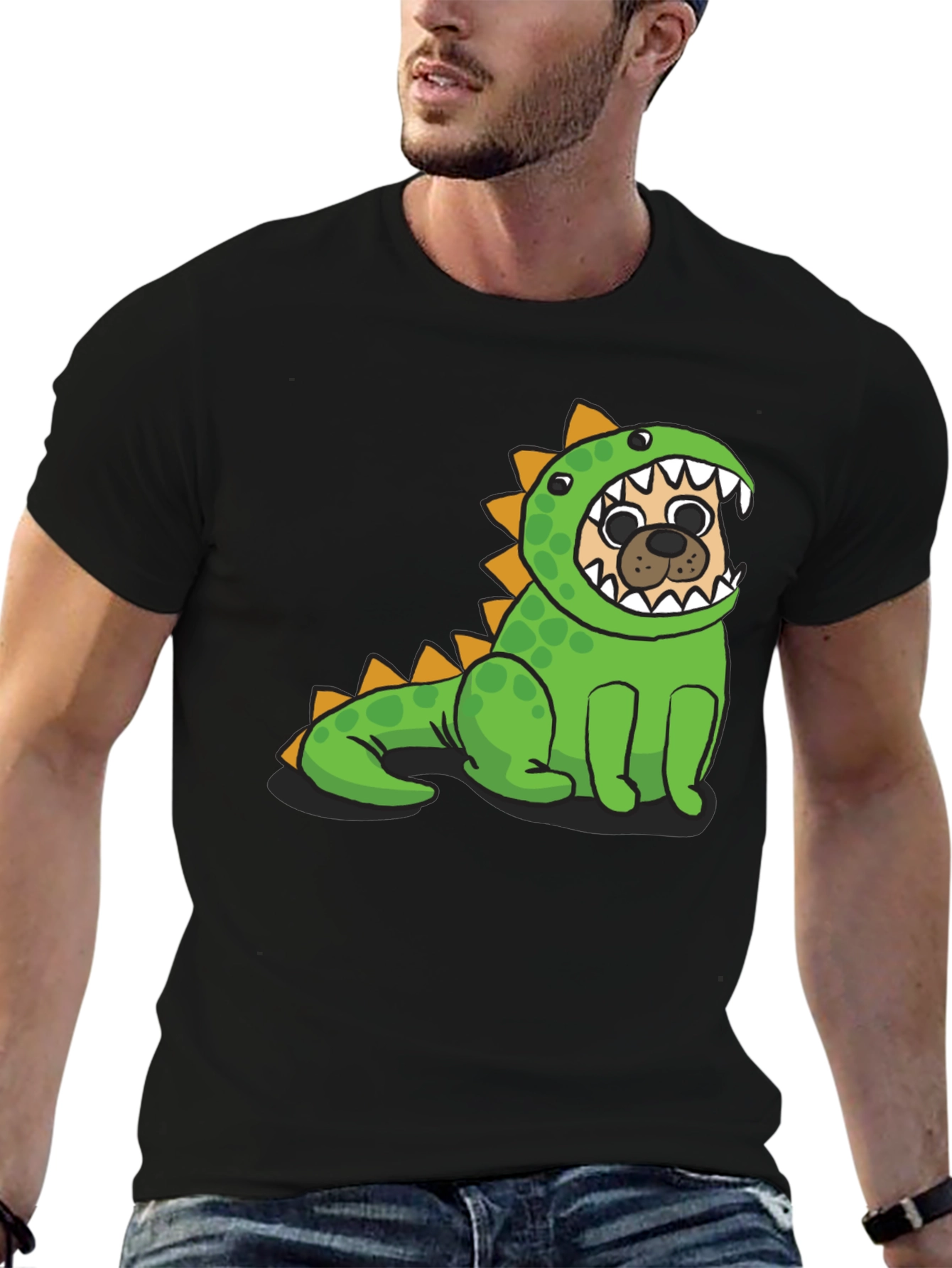 Pug in Dino Costume Graphic T-Shirt