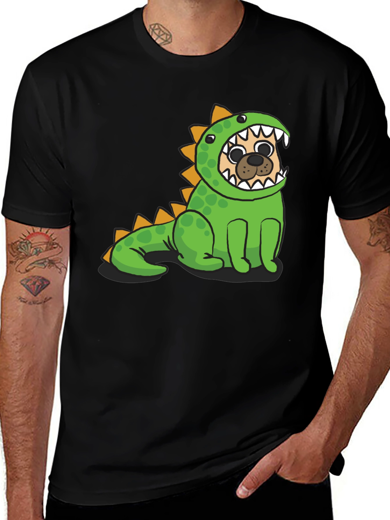 Pug in Dino Costume Graphic T-Shirt