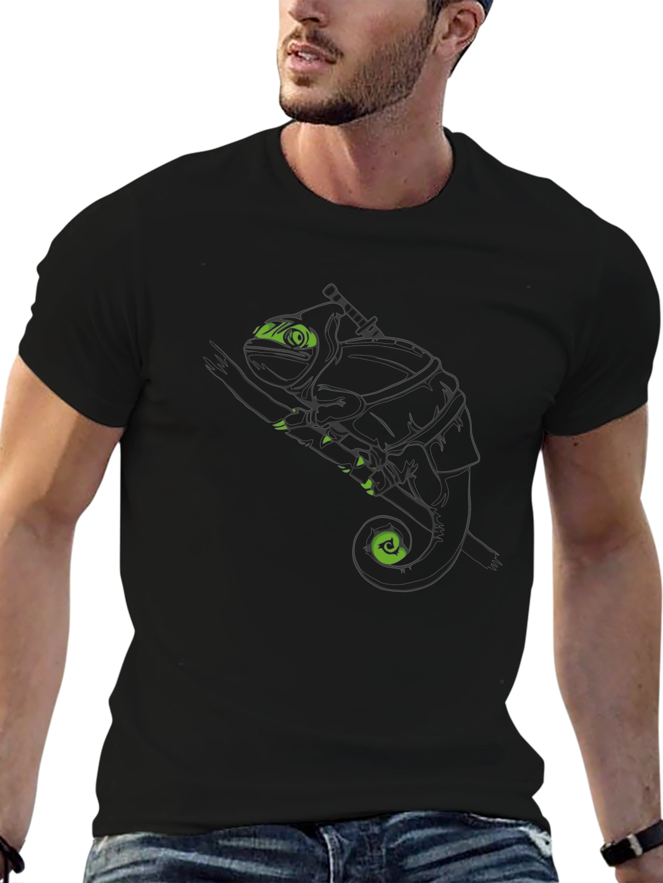 Ninja Chameleon Graphic Tee - Black Cotton T-Shirt