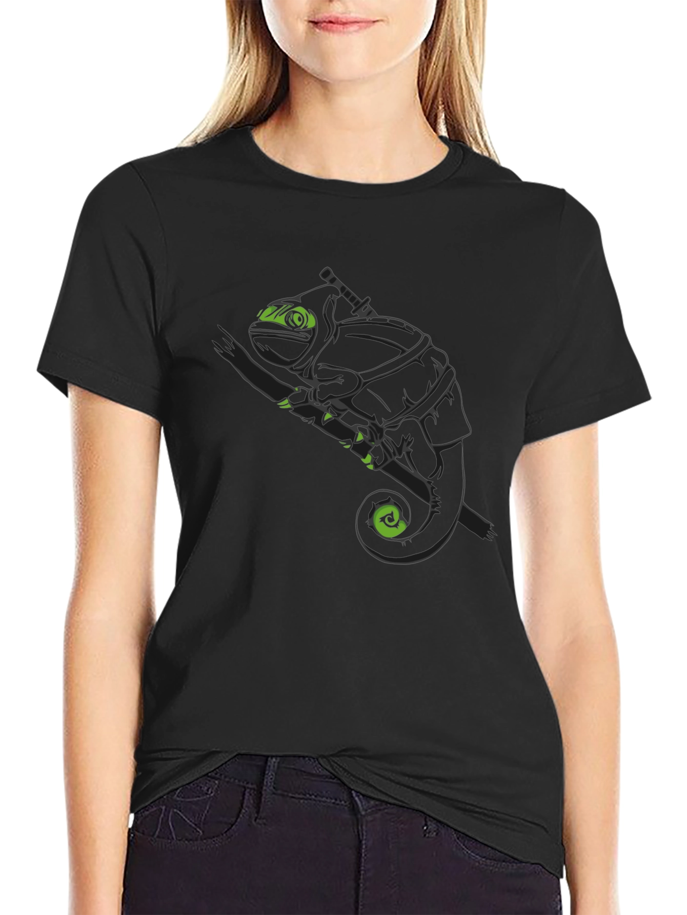 Ninja Chameleon Graphic Tee - Black Cotton T-Shirt