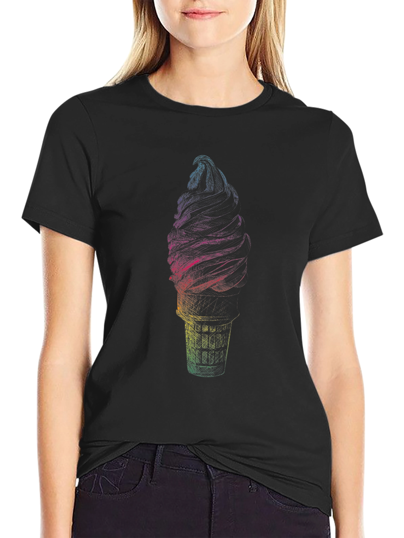 Rainbow Ice Cream Graphic Tee - Soft Cotton Blend