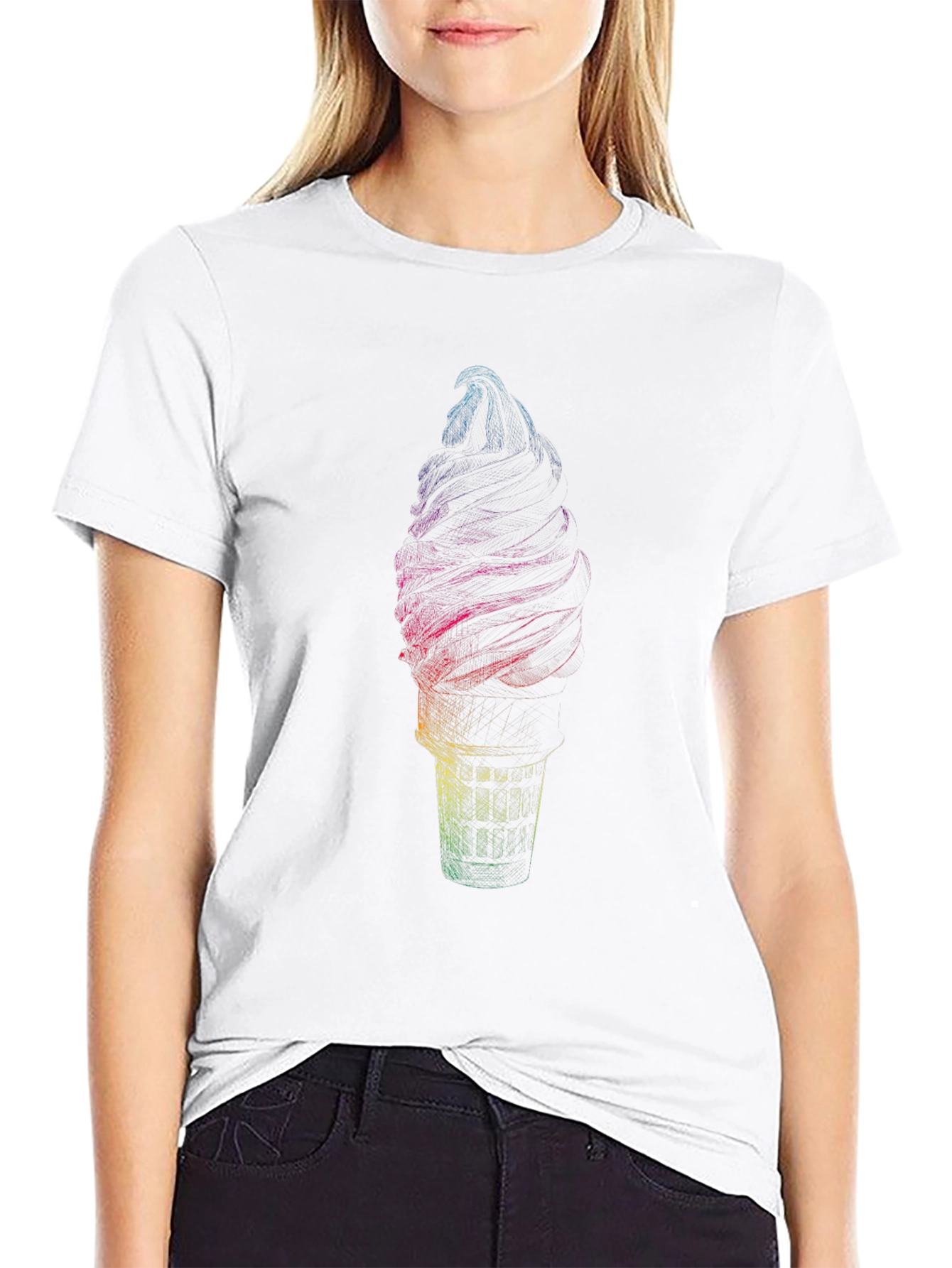 Rainbow Ice Cream Graphic Tee - Soft Cotton Blend
