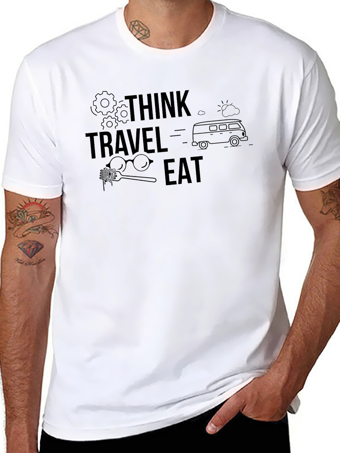 Think Travel Eat Black Graphic Tee