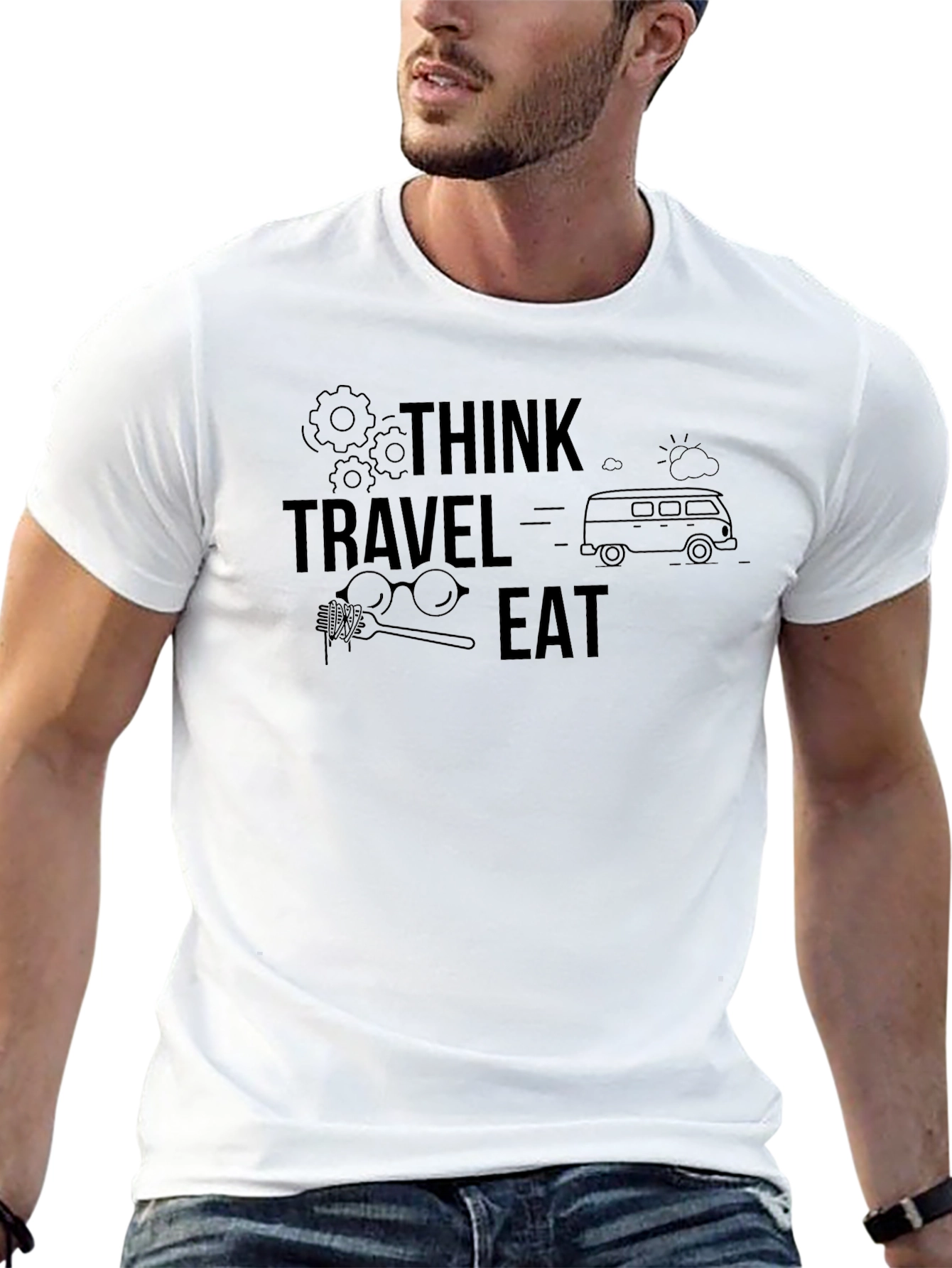 Think Travel Eat Black Graphic Tee