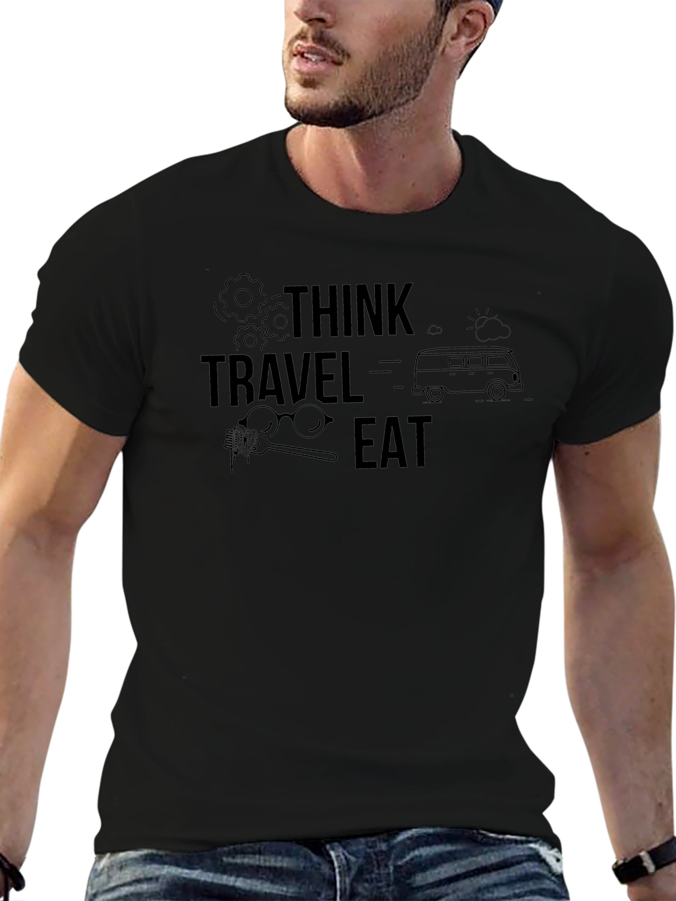 Think Travel Eat Black Graphic Tee