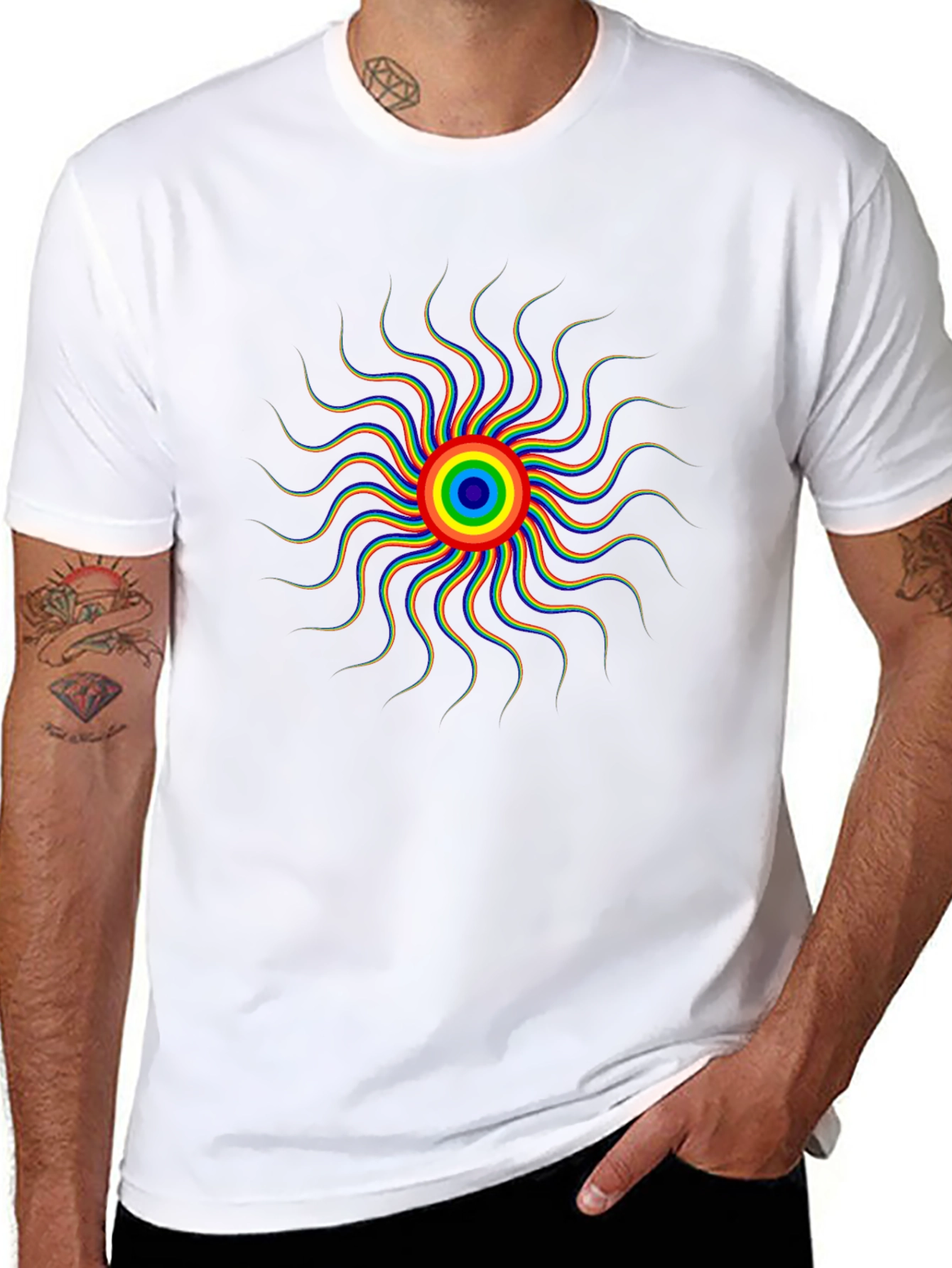 Rainbow Sunburst Graphic Black T-Shirt