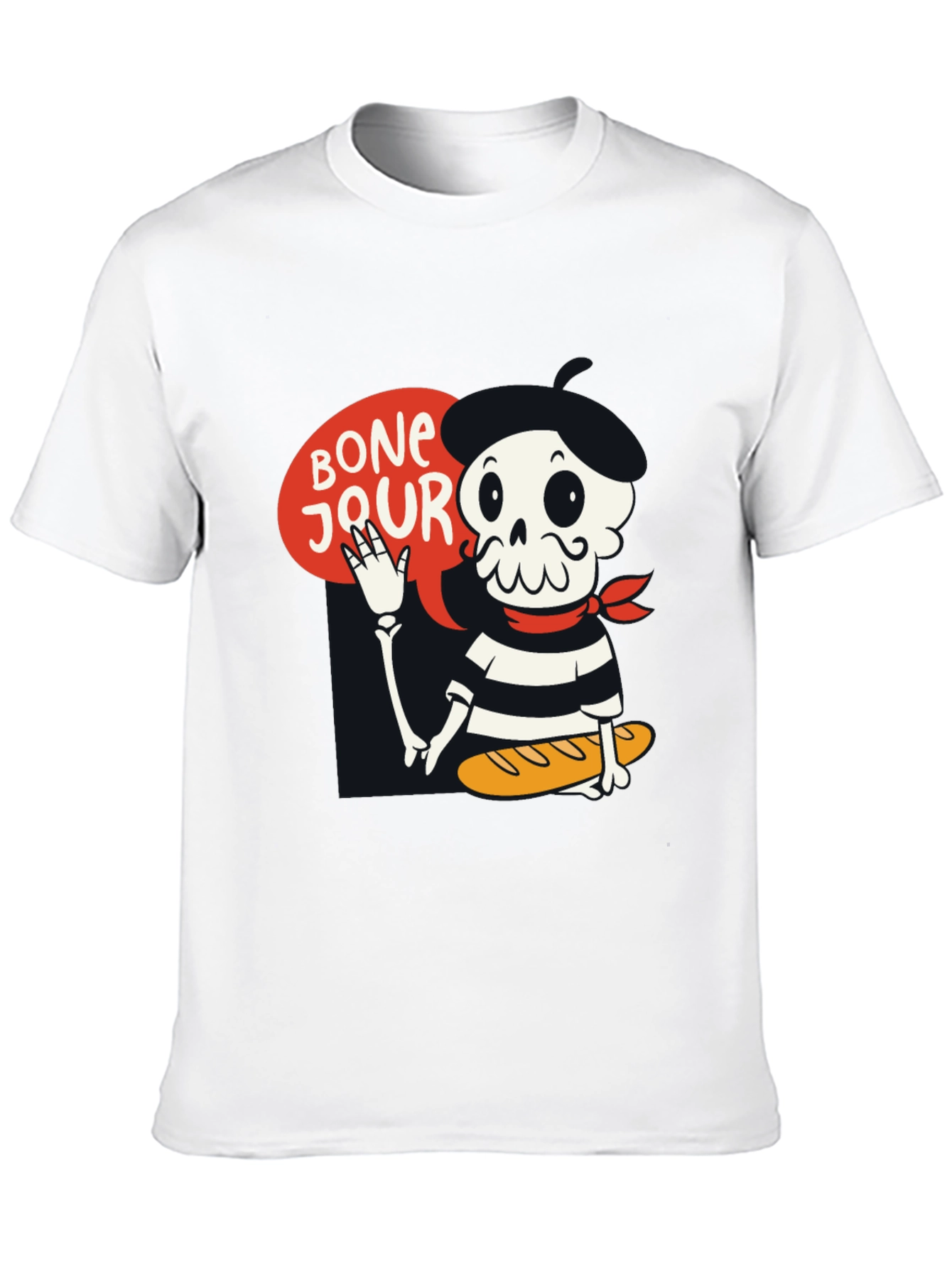 Bonjour Skeleton Graphic Tee - French Pun T-Shirt