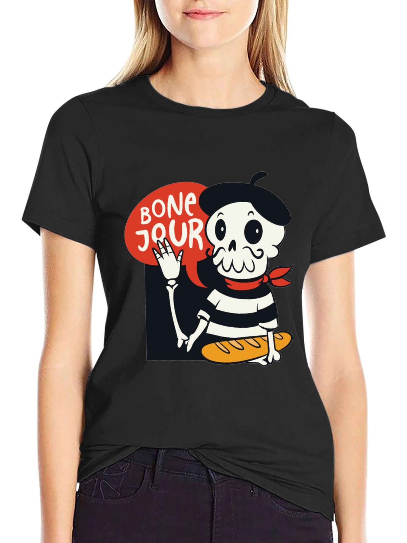 Bonjour Skeleton Graphic Tee - French Pun T-Shirt