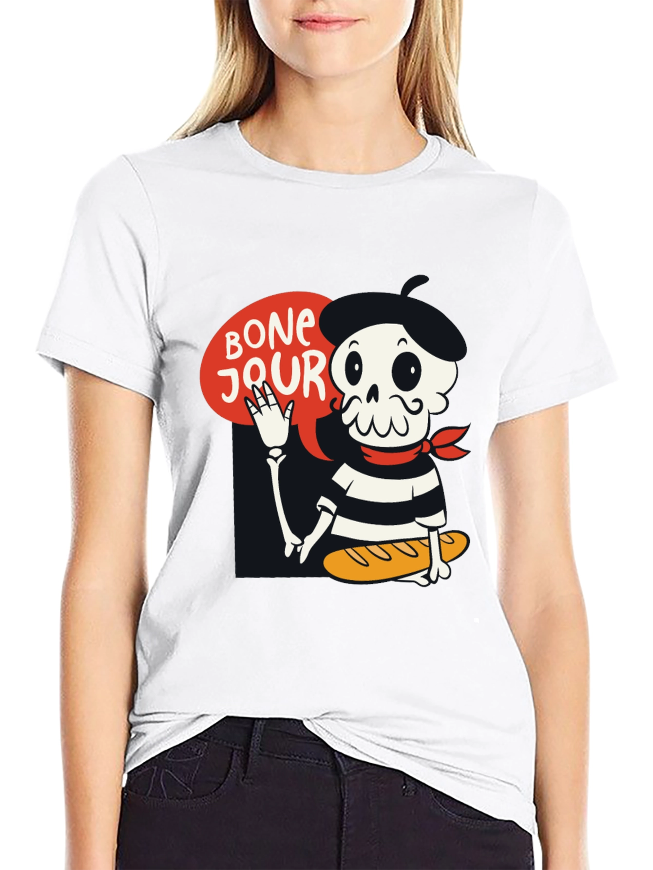 Bonjour Skeleton Graphic Tee - French Pun T-Shirt