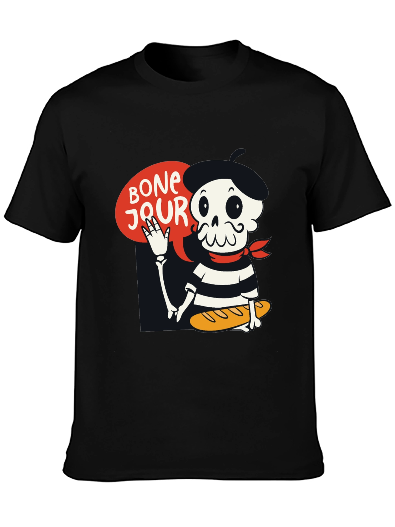 Bonjour Skeleton Graphic Tee - French Pun T-Shirt
