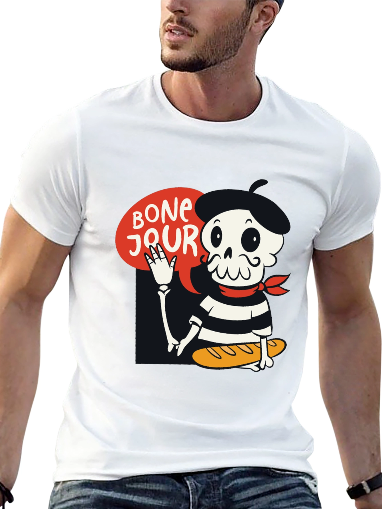 Bonjour Skeleton Graphic Tee - French Pun T-Shirt