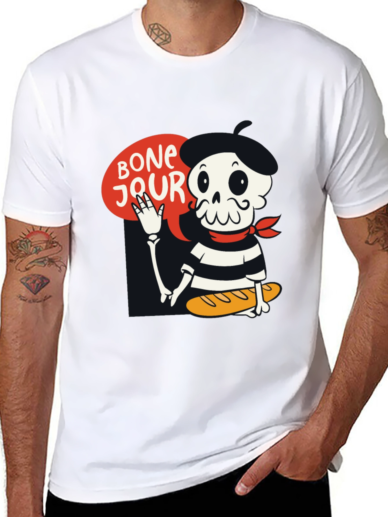 Bonjour Skeleton Graphic Tee - French Pun T-Shirt