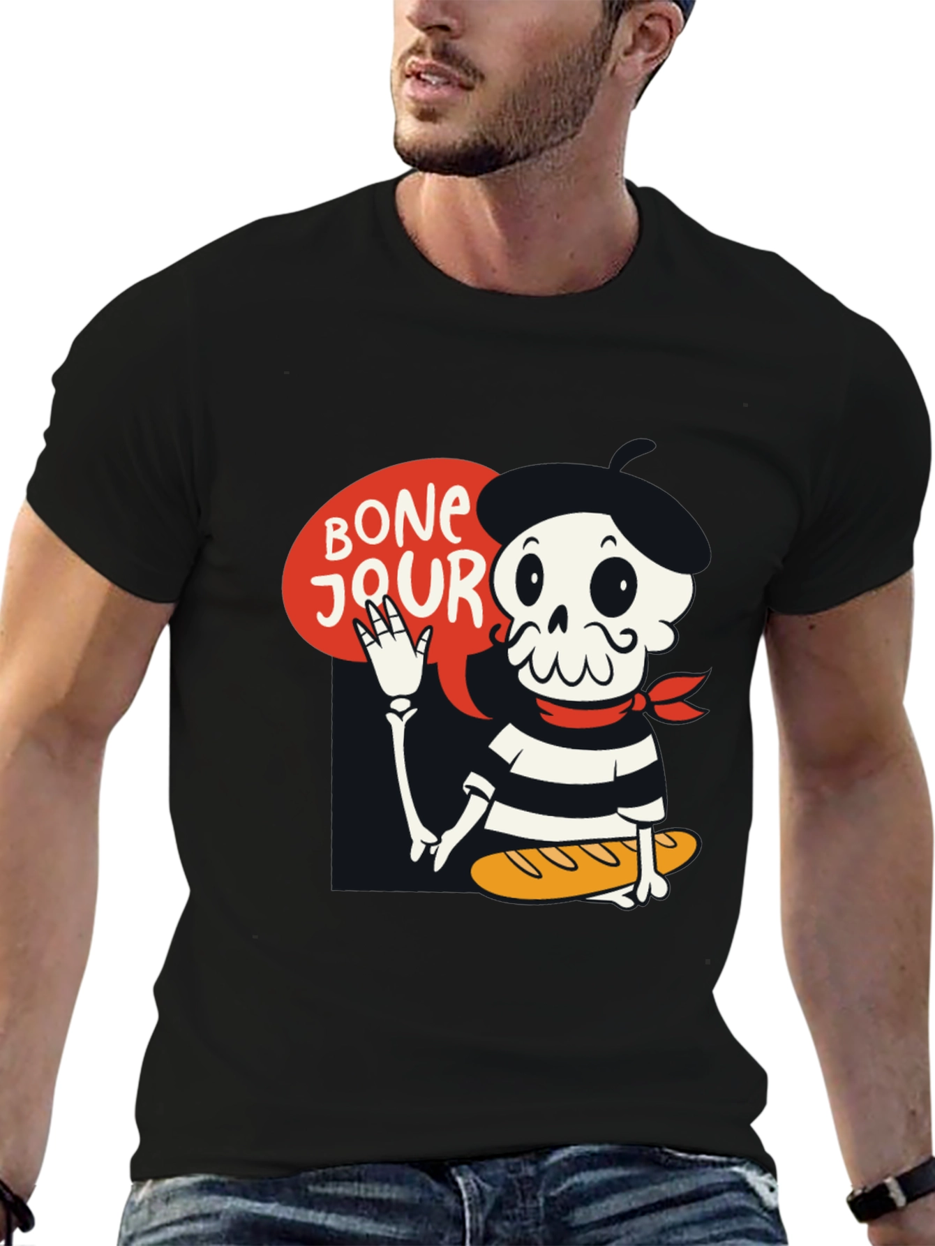 Bonjour Skeleton Graphic Tee - French Pun T-Shirt