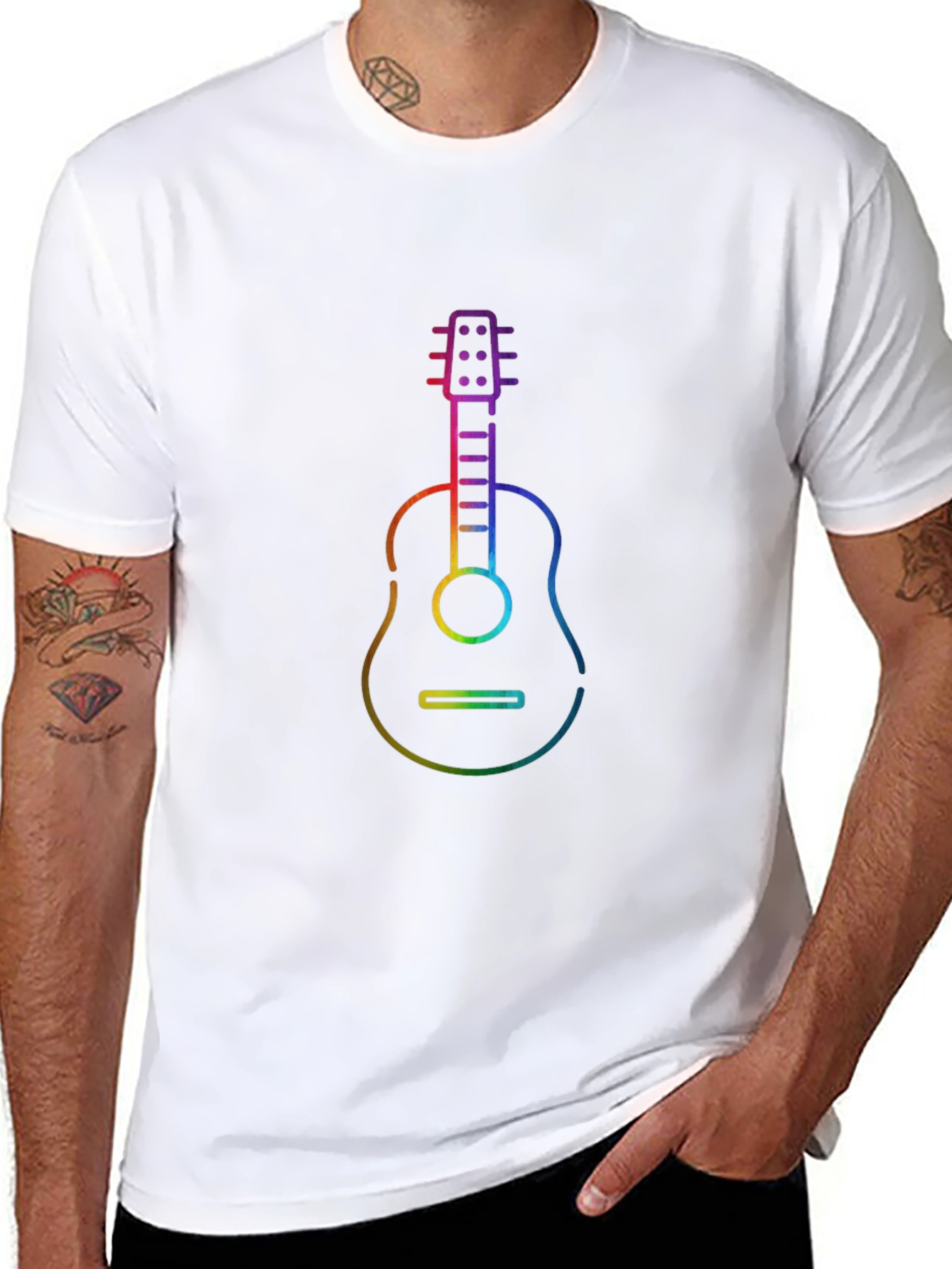 Rainbow Guitar Graphic Black T-Shirt