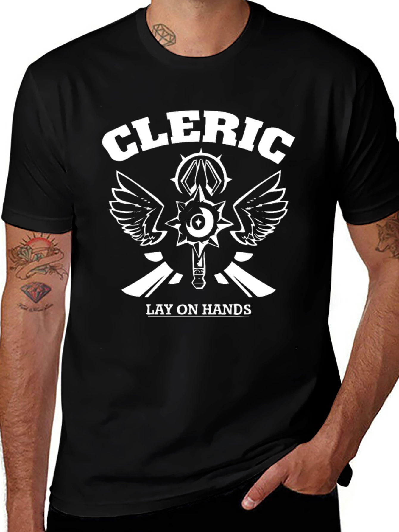 Cleric Lay on Hands T-Shirt - Black Fantasy RPG