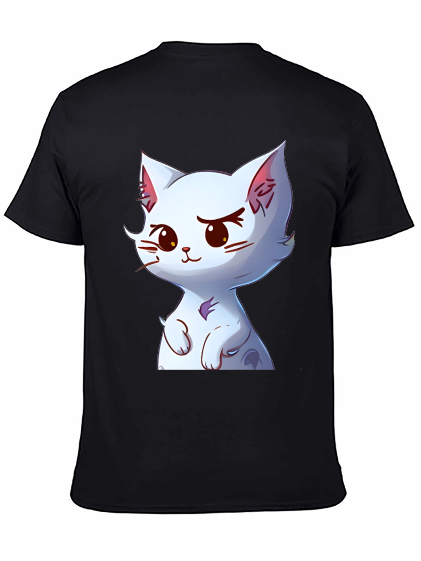 Cute Cartoon Cat Graphic Tee - Black