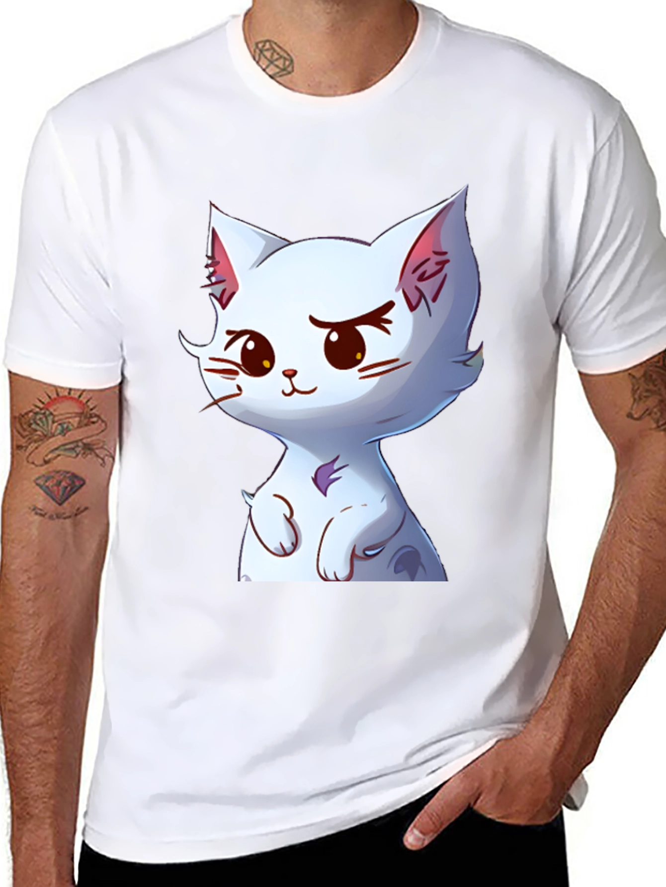 Cute Cartoon Cat Graphic Tee - Black