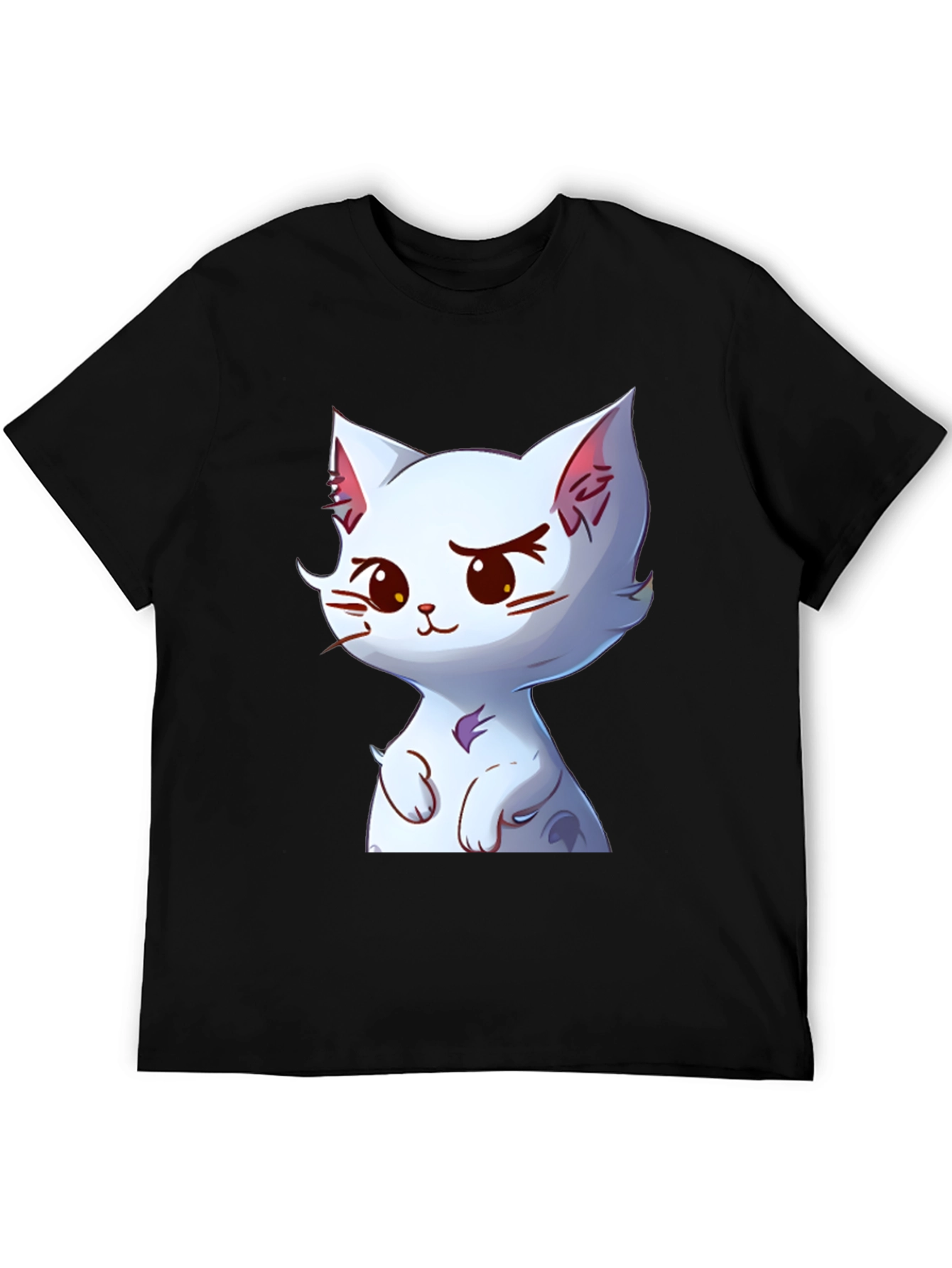 Cute Cartoon Cat Graphic Tee - Black
