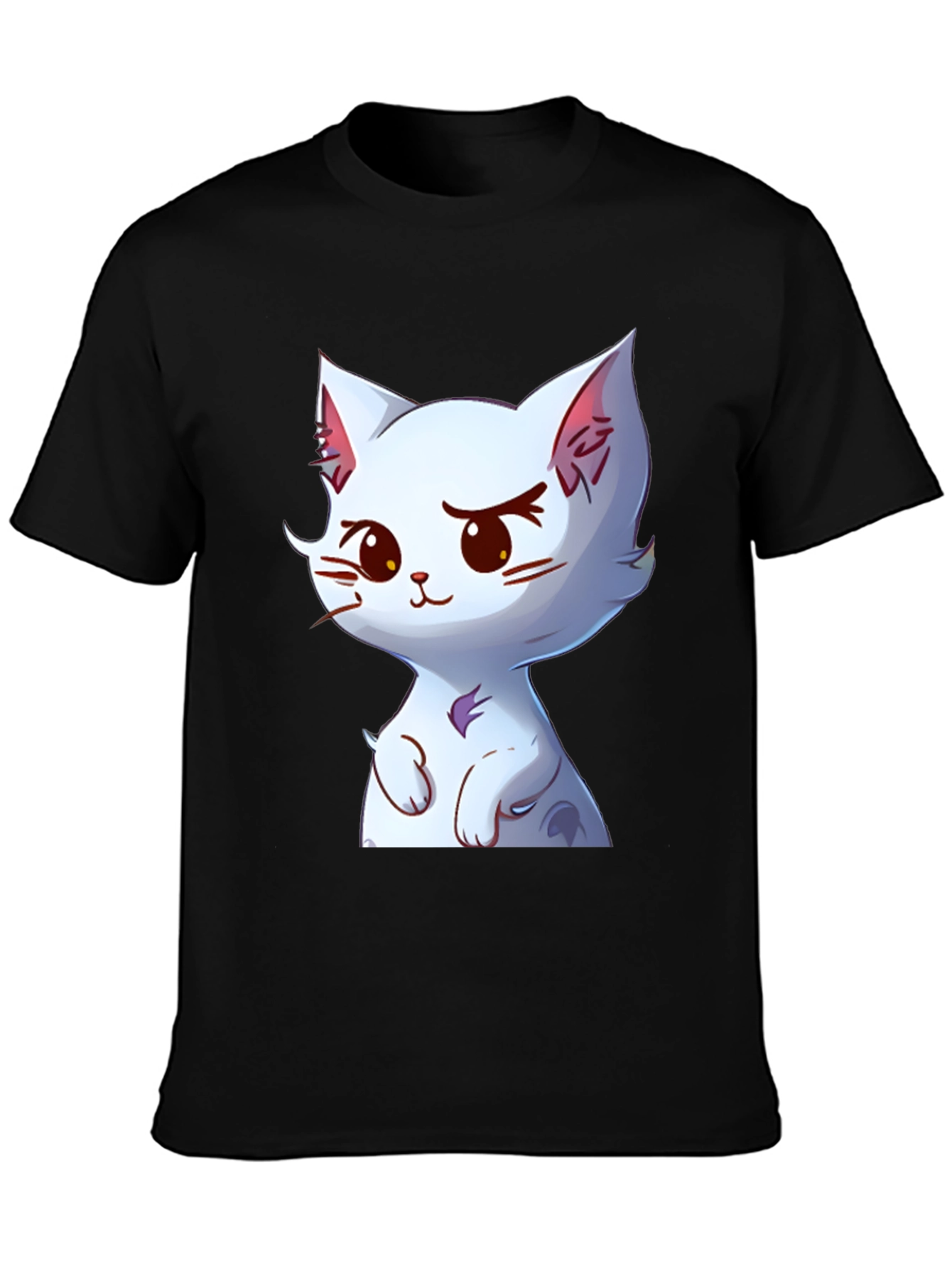 Cute Cartoon Cat Graphic Tee - Black