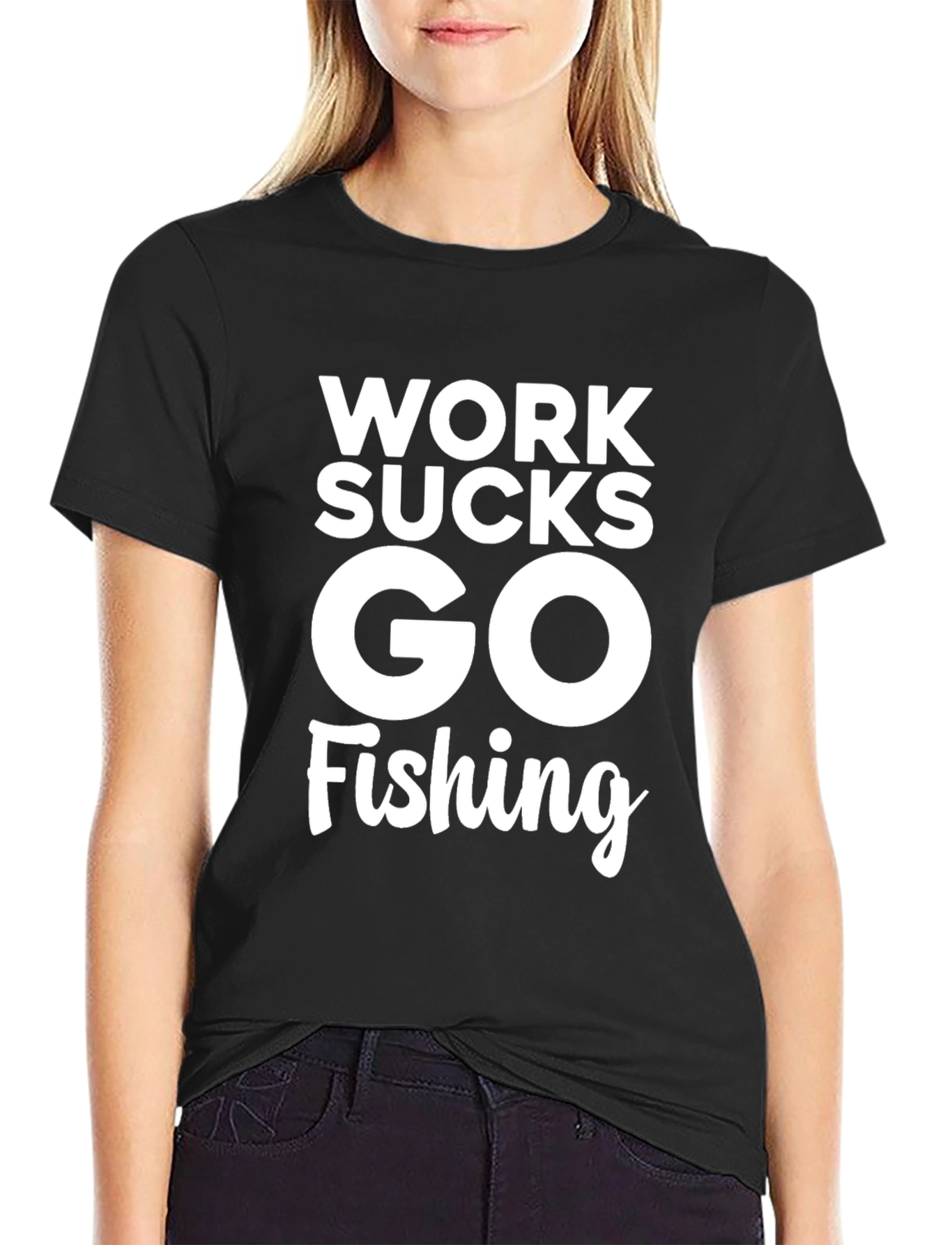 Work Sucks Go Fishing Black T-Shirt