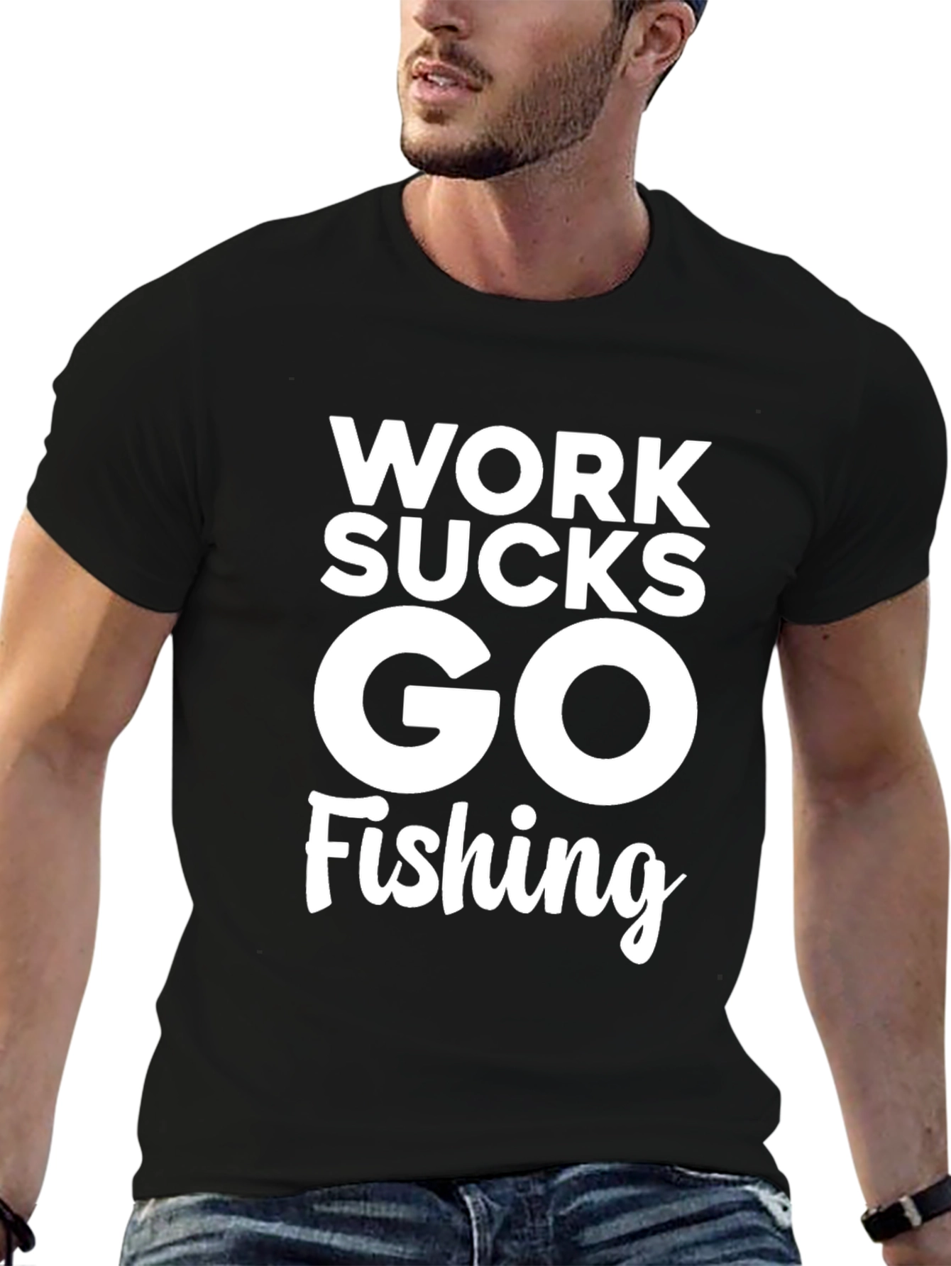Work Sucks Go Fishing Black T-Shirt