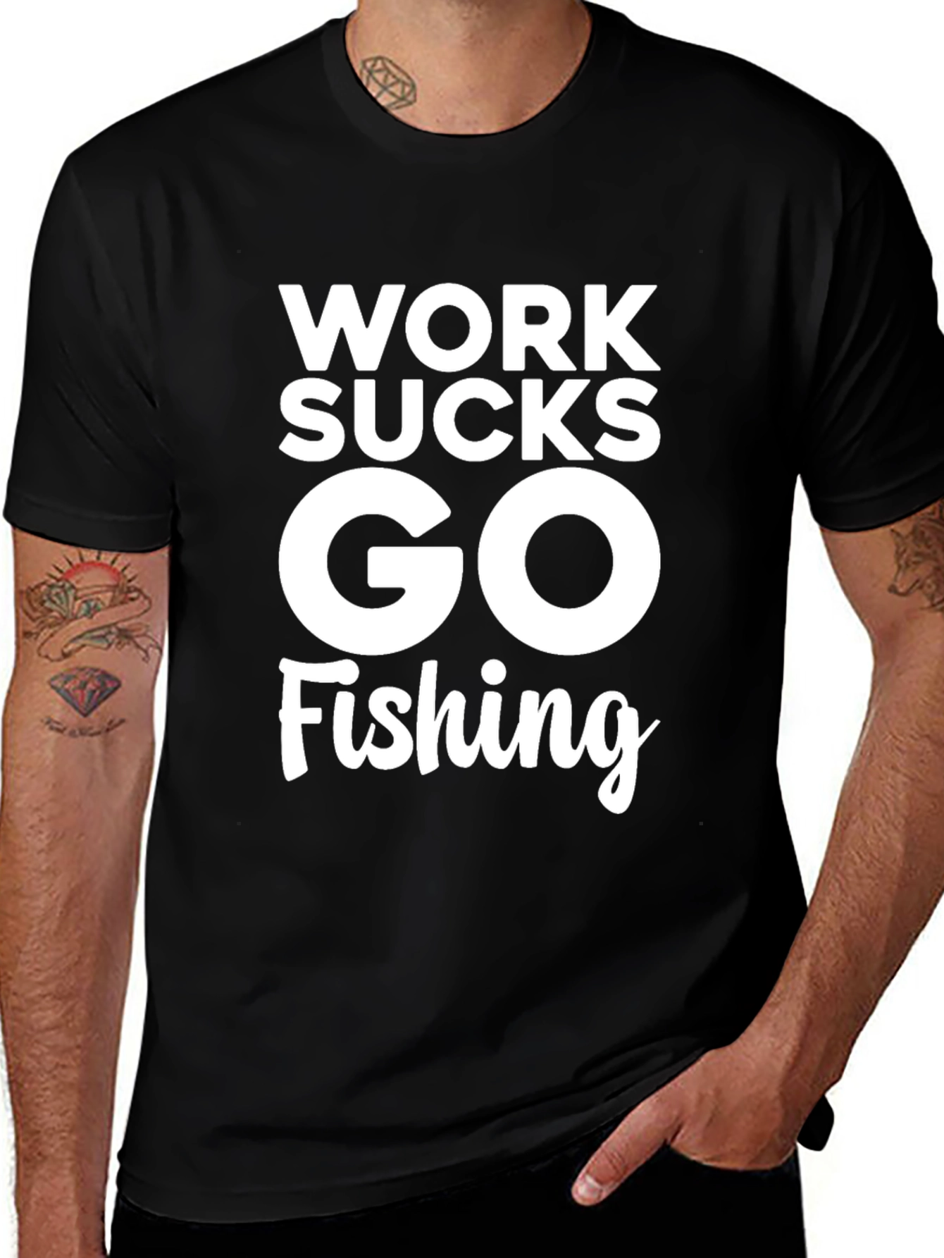 Work Sucks Go Fishing Black T-Shirt