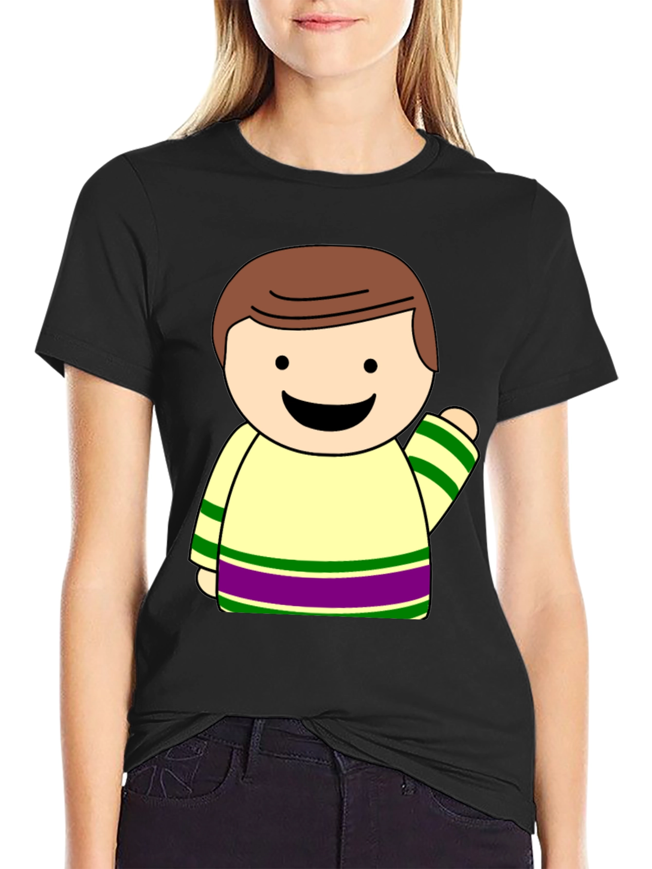 Cartoon Character Graphic Black T-Shirt