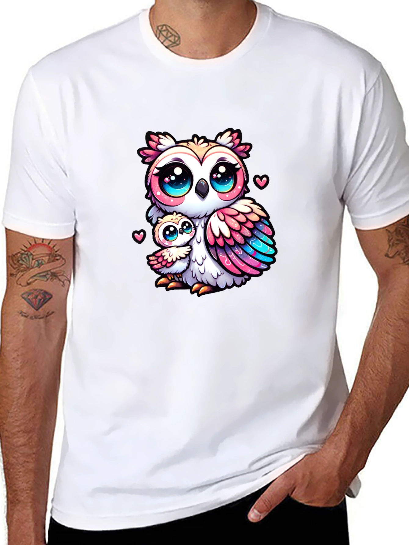 Cute Owl Family Graphic Tee - Black Cotton Shirt