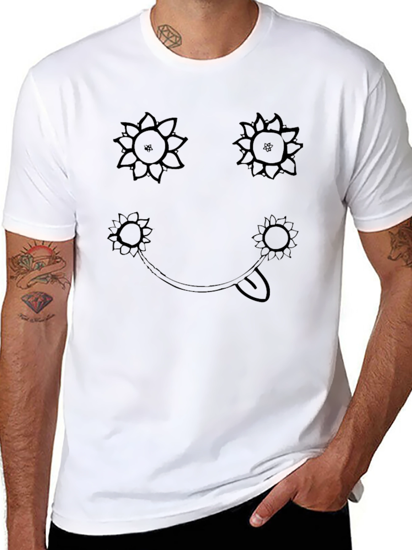 Sunflower Smiley Face Graphic Tee - Black