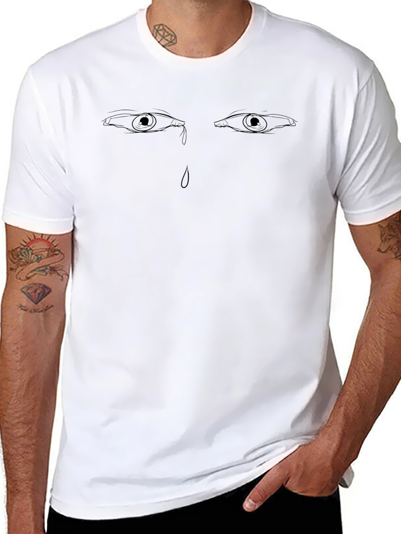 Teary Eyes Graphic Black T-Shirt