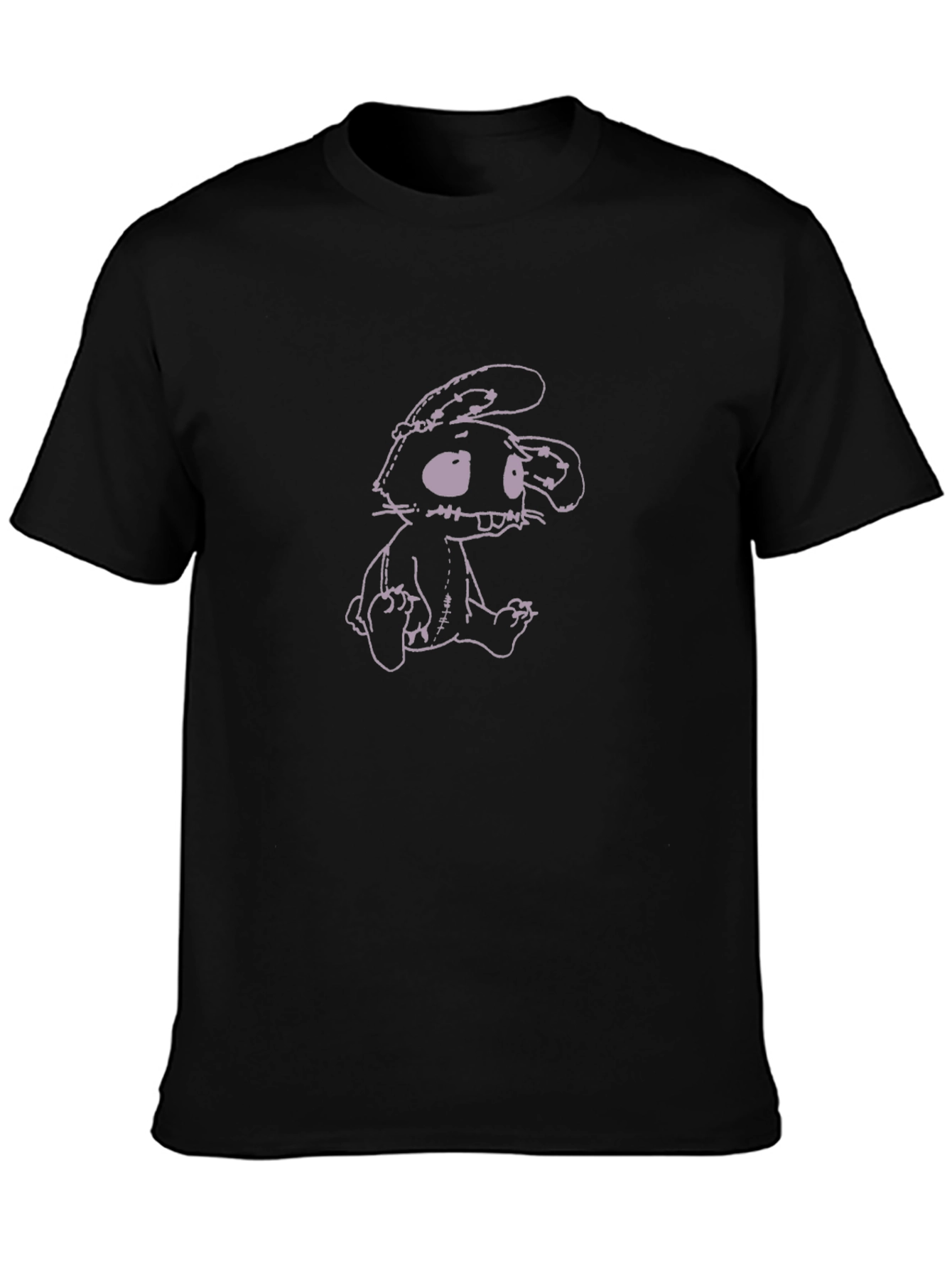 Mens Black T-Shirt with Cartoon Bunny Graphic