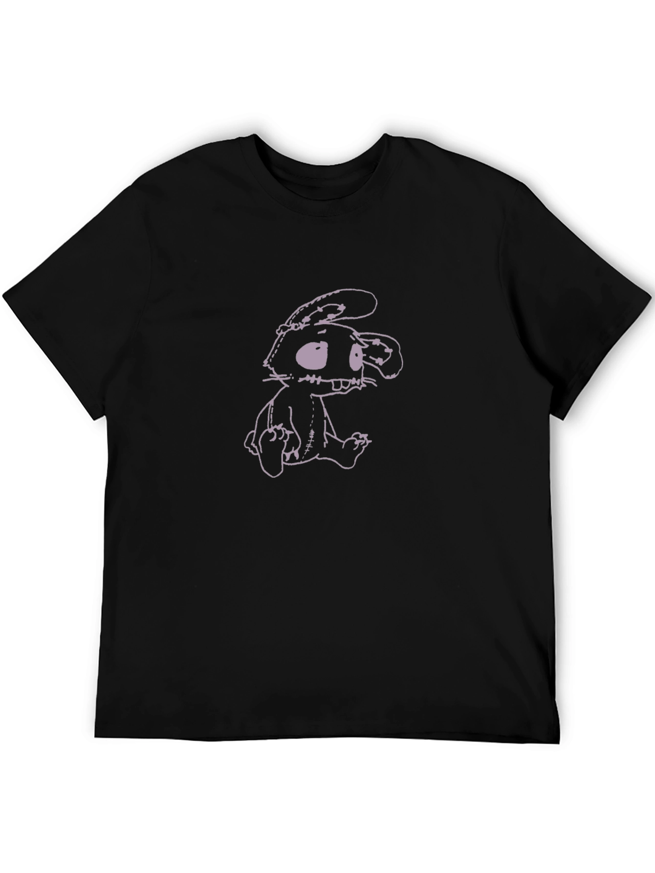 Mens Black T-Shirt with Cartoon Bunny Graphic