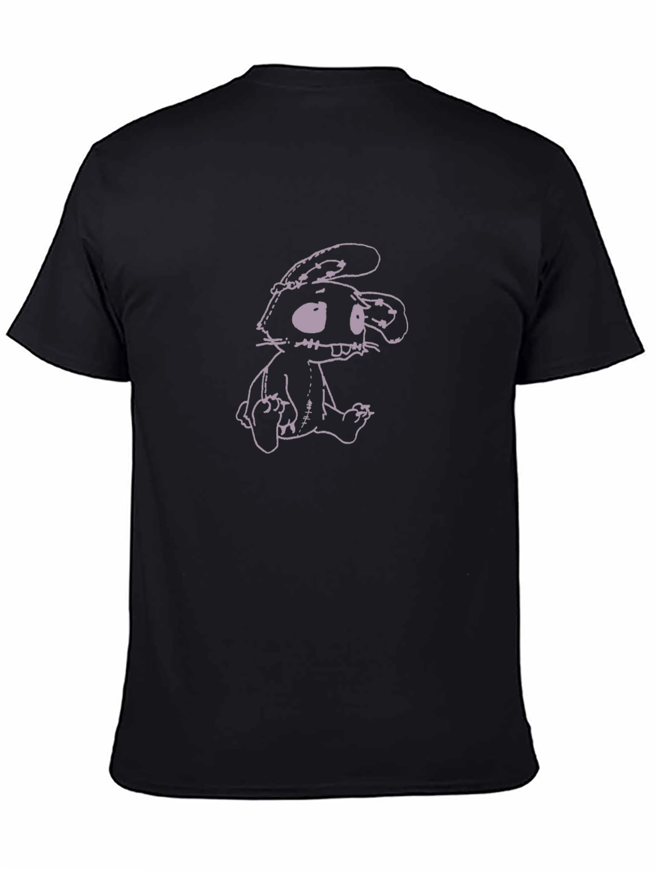 Mens Black T-Shirt with Cartoon Bunny Graphic
