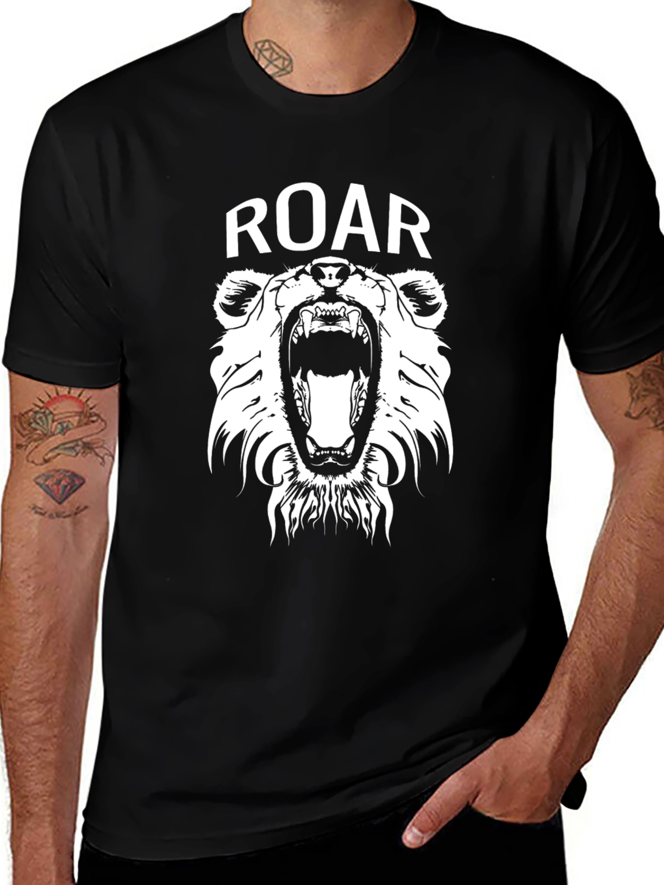 Roar Bear Graphic Tee - Black Cotton T-Shirt