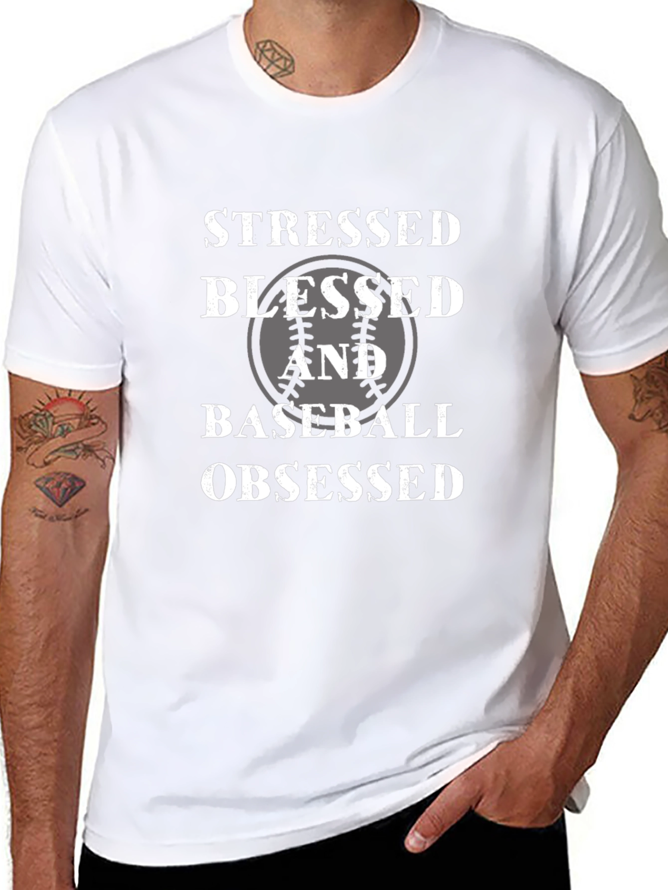 Stressed Blessed Baseball Obsessed Black T-Shirt