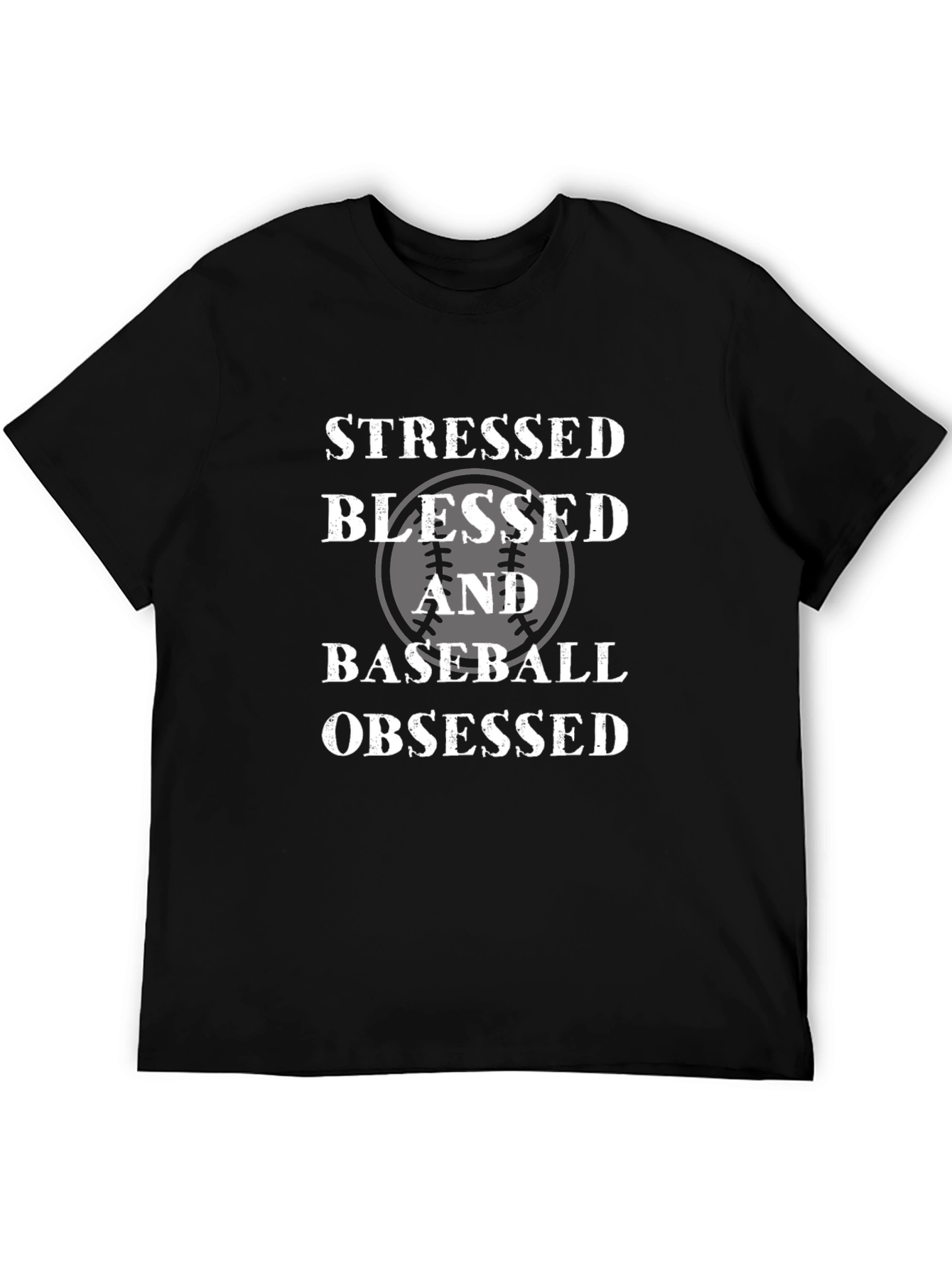 Stressed Blessed Baseball Obsessed Black T-Shirt