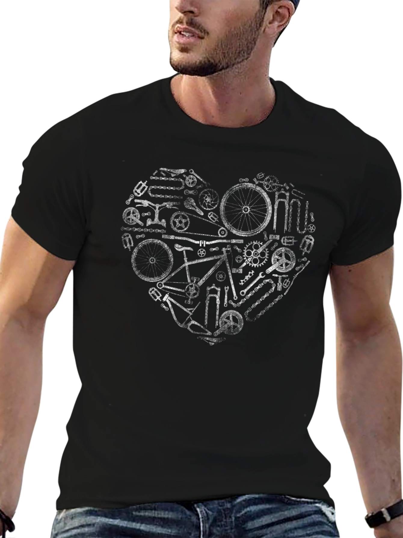 Cycling Love T-Shirt - Bike Parts Heart Graphic Tee