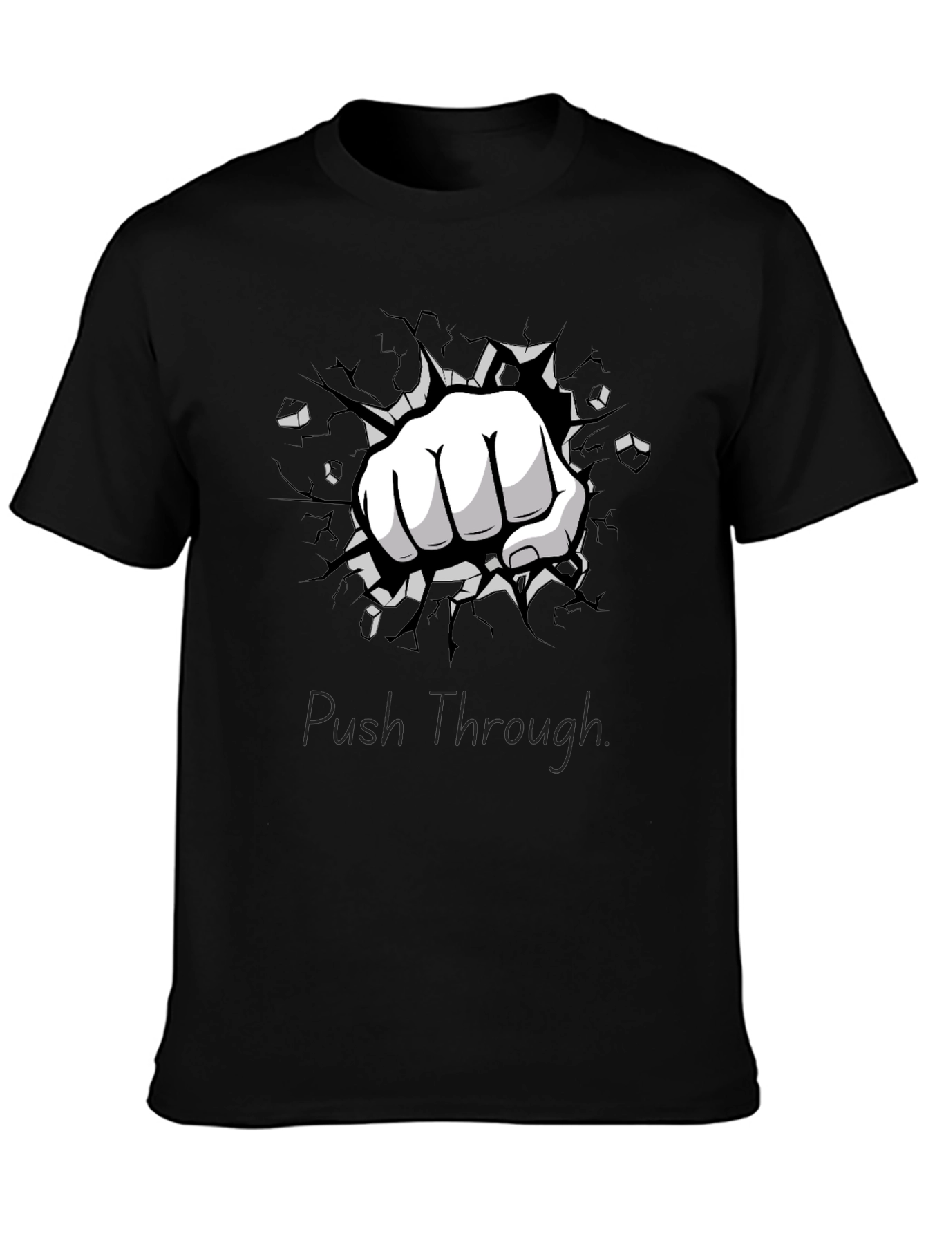 Push Through Graphic Black T-Shirt - Strength & Motivation