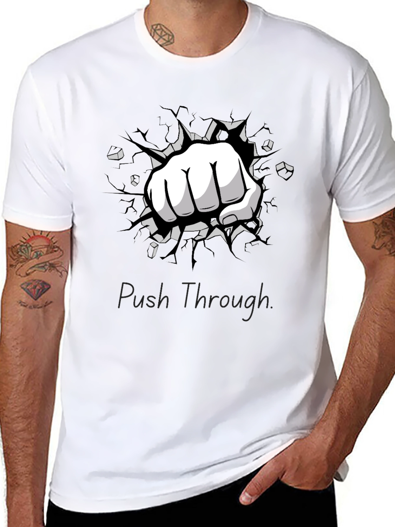 Push Through Graphic Black T-Shirt - Strength & Motivation