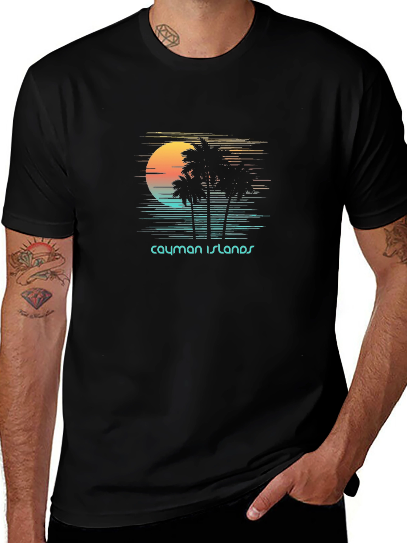Cayman Islands Sunset T-Shirt - Tropical Palm Tree Design