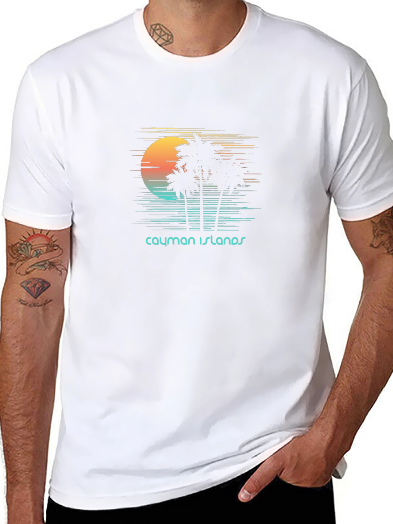 Cayman Islands Sunset T-Shirt - Tropical Palm Tree Design