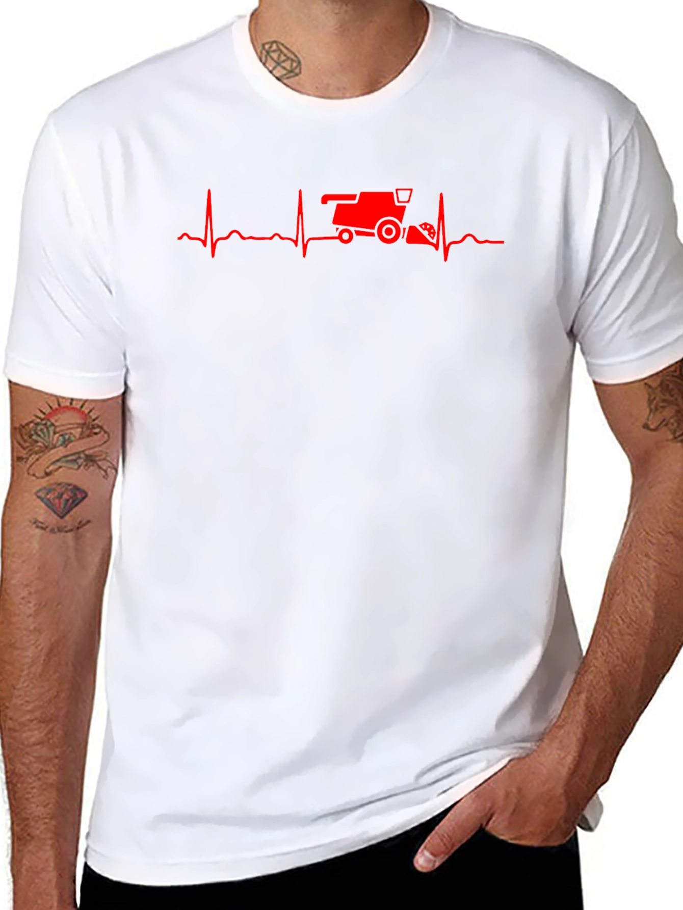 Farmer Heartbeat T-Shirt - Red Combine Design