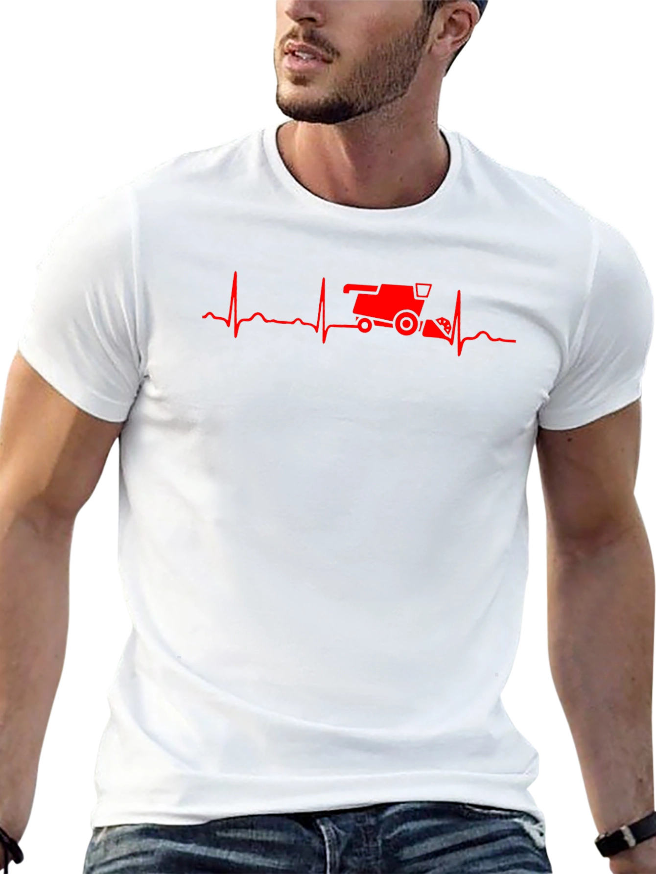 Farmer Heartbeat T-Shirt - Red Combine Design