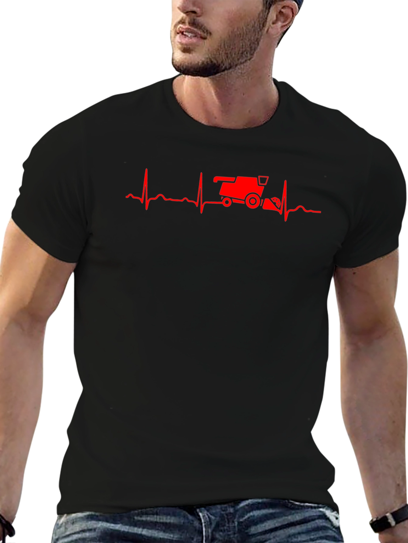 Farmer Heartbeat T-Shirt - Red Combine Design