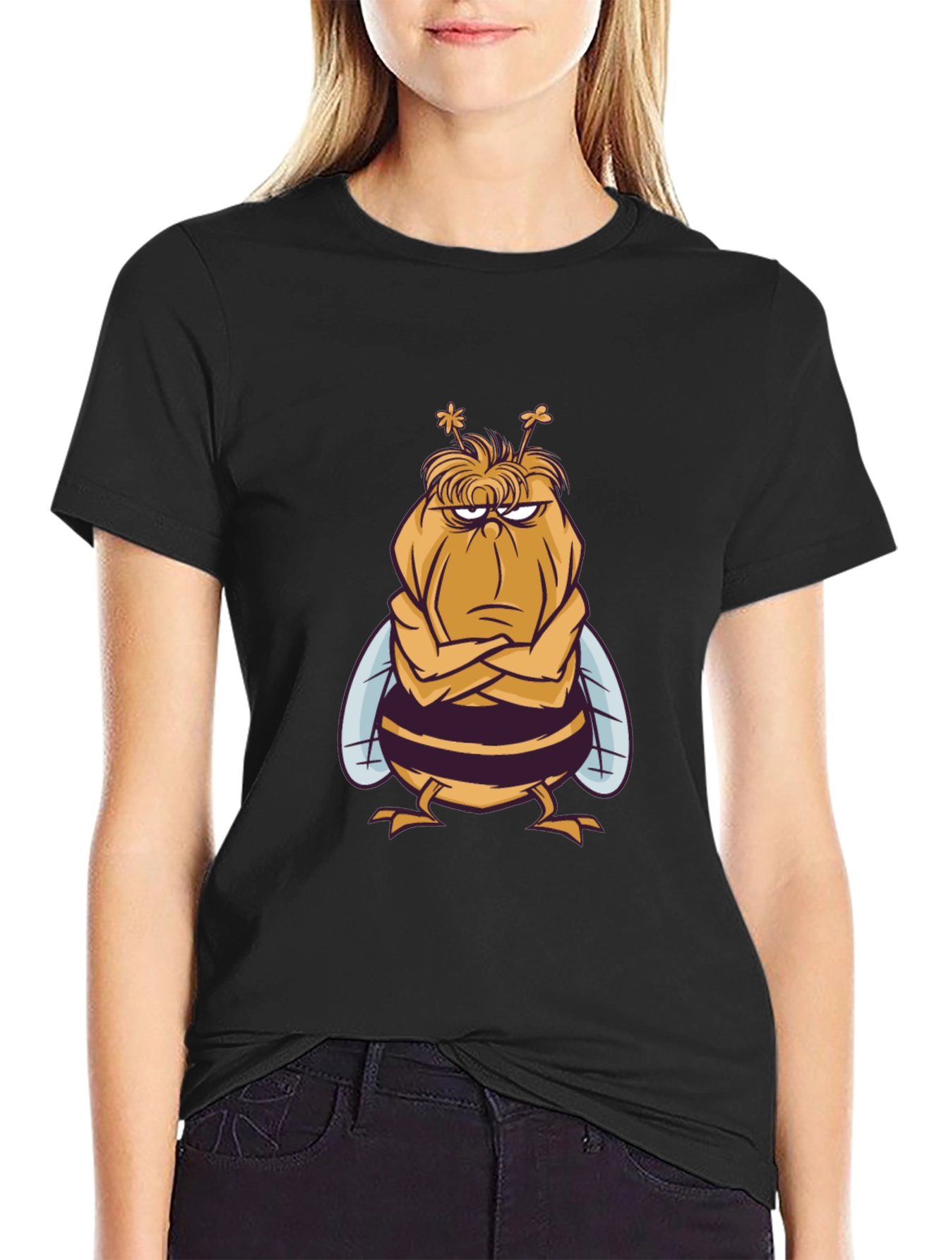 Grumpy Bee Graphic Tee - Mens Black Cotton T-Shirt