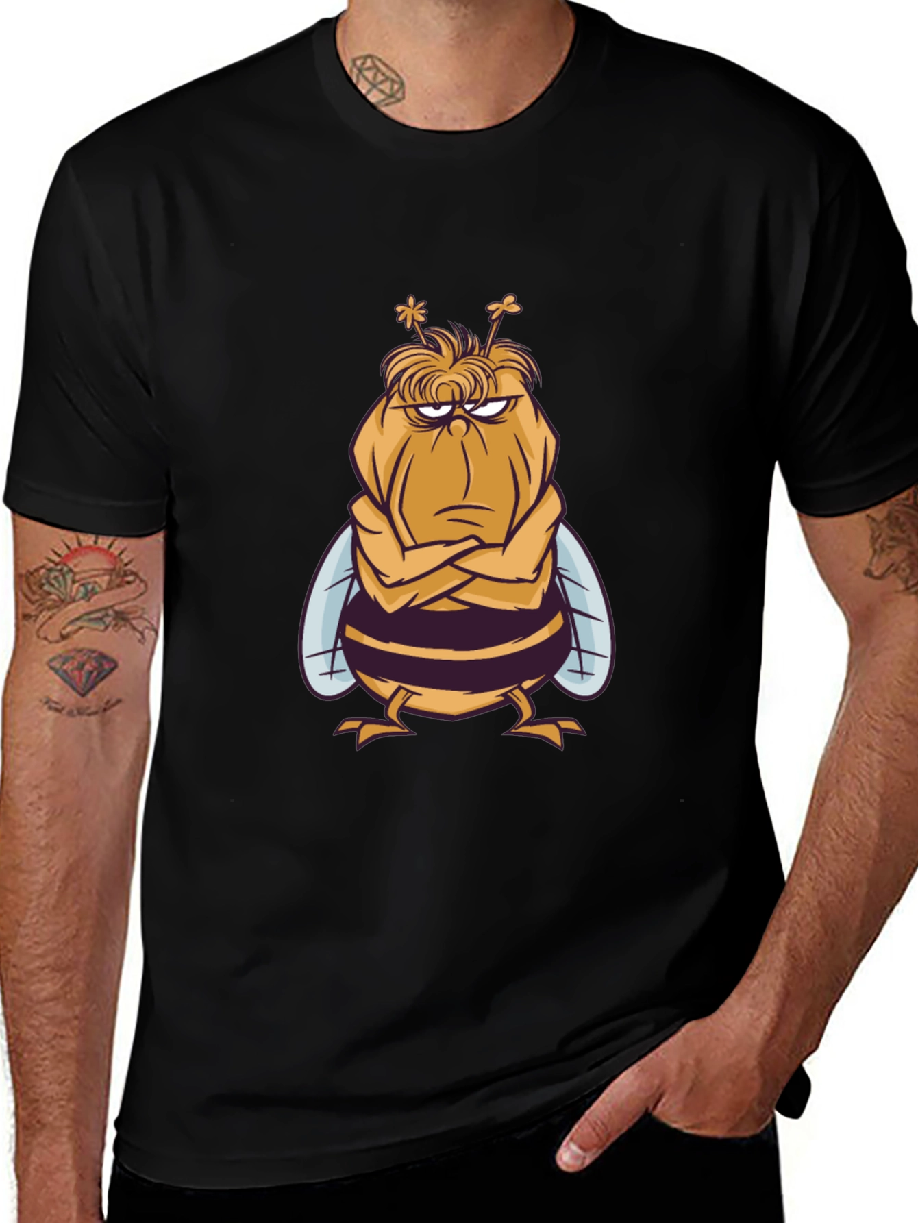 Grumpy Bee Graphic Tee - Mens Black Cotton T-Shirt