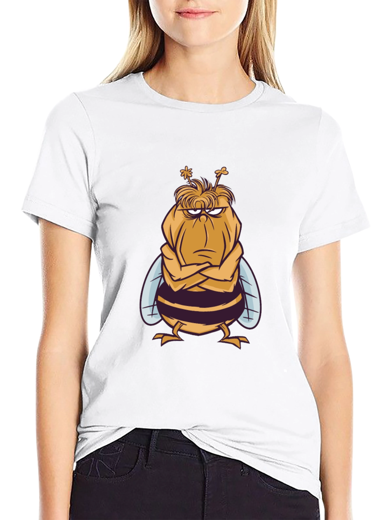 Grumpy Bee Graphic Tee - Mens Black Cotton T-Shirt