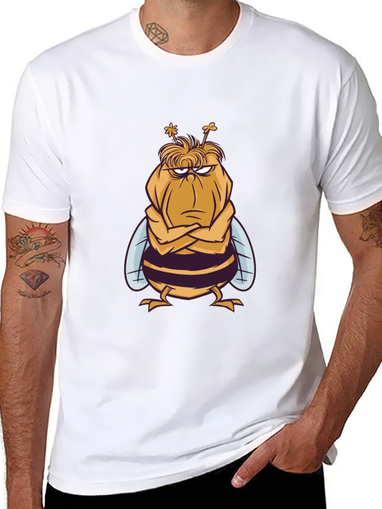 Grumpy Bee Graphic Tee - Mens Black Cotton T-Shirt