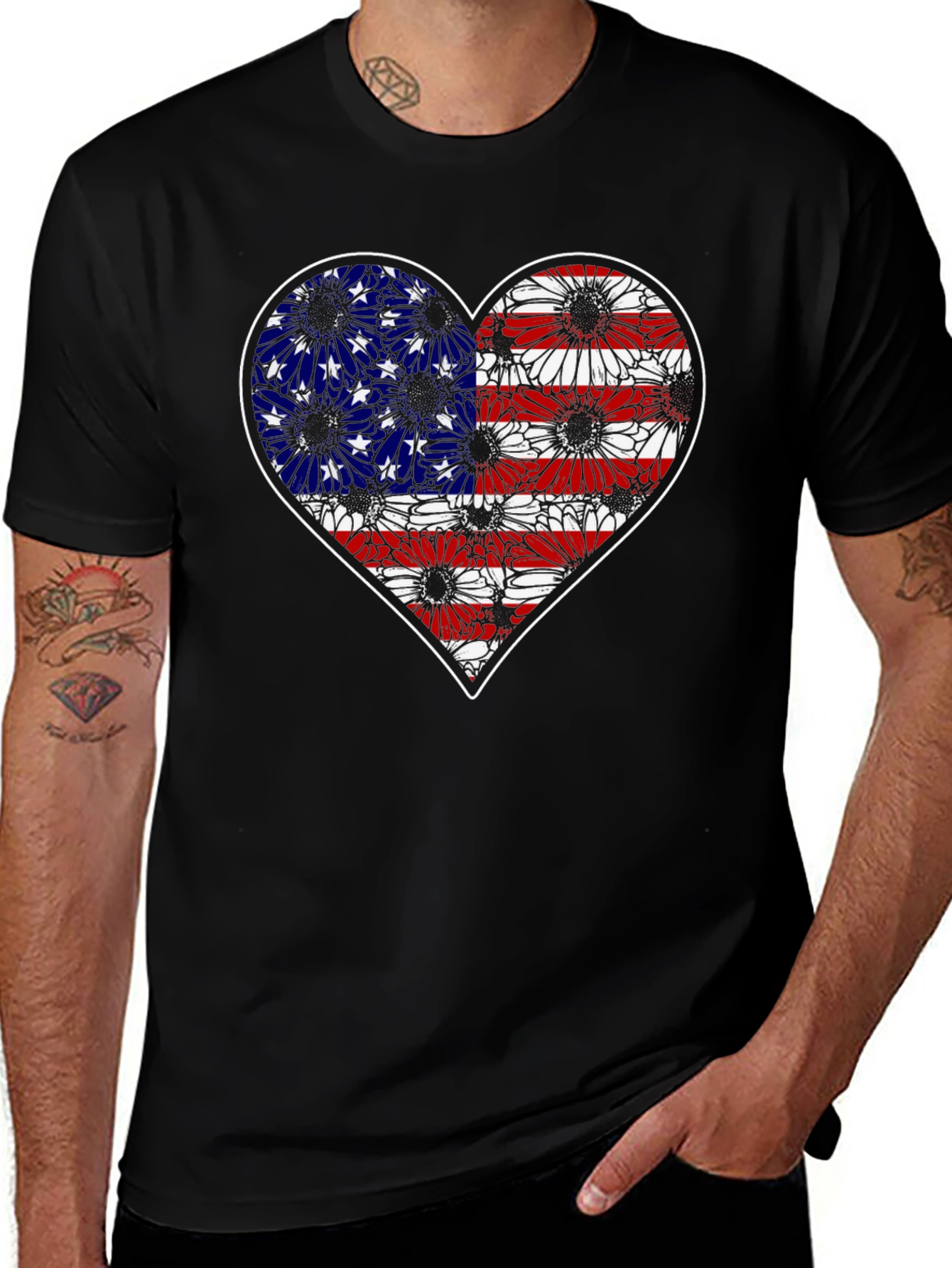 Patriotic Heart Flag Graphic T-Shirt